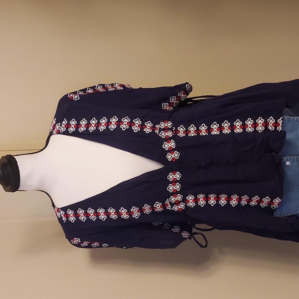 Red and Blue Blouse with Elegant Design